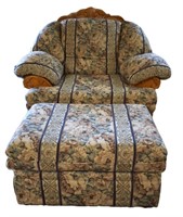 Over-stuffed Arm Chair w/ Ottoman Oak Details