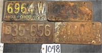 4 License Plates 1932 1953 Pair of 1954