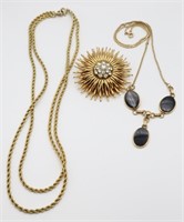 Craft Brooch & Gold Tone Fashion Necklaces