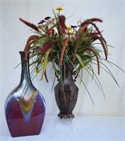 Faux Flowers & Glazed Stoneware Art Bottle Vase