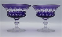 2 Amethyst Cut to Clear Sherbet Glasses
