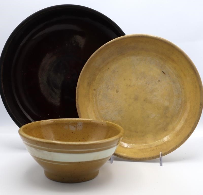 1900's Earthenware Pottery Pie Plates & Bowl