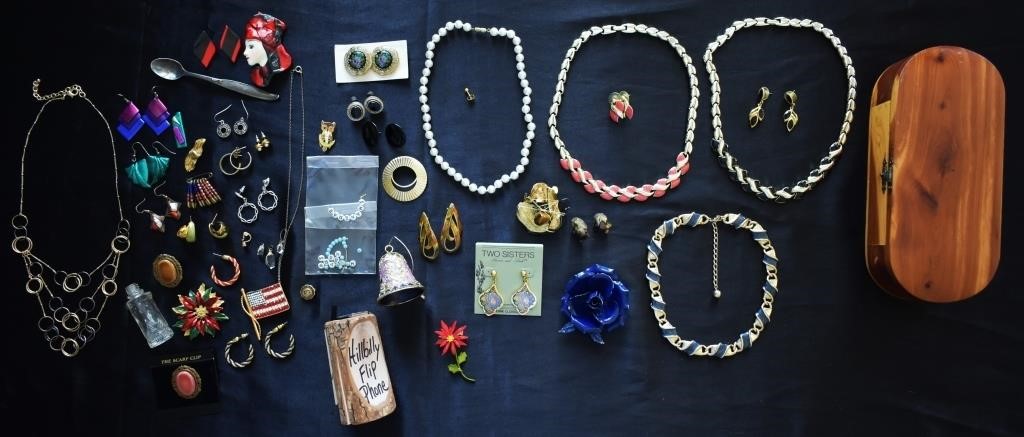 Vintage Costume Jewelry & Wood Jewelry Box