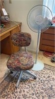 Lasko floor fan, upholstered desk chair