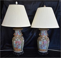 Pair of Chinese Famille Rose Medallion Vase Lamps