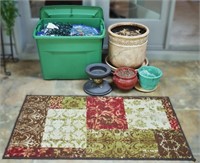 Outdoor Planter Pots, Area Rug & Christmas Lights