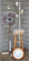 Floor Lamp, Stool, Fan & Bird Clock