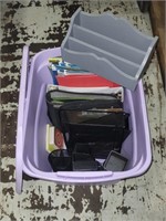 18 gal storge bin of office supplies
