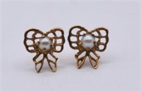14k Gold Butterfly Seed Pearl Earrings