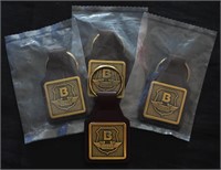 Vintage Leather & Brass Brinks Logo Keychains