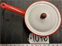 Red & White Enamelware Pot with Lid