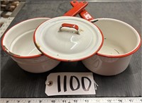 2 Enamelware Pots with 1 Lid