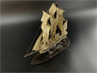 Vintage walrus ivory and baleen clipper ship, with