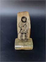 Early Michael Scott scrimshaw of a hunter, carved