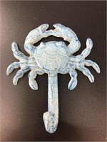 Blue tone cast iron wall hook. This crab is brand