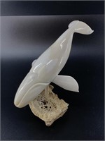Charles Edwards ivory carving of a whale set on he