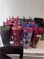 LG LOT OF STARBUCKS TUMBLERS WITH LIDS AND STRAWS