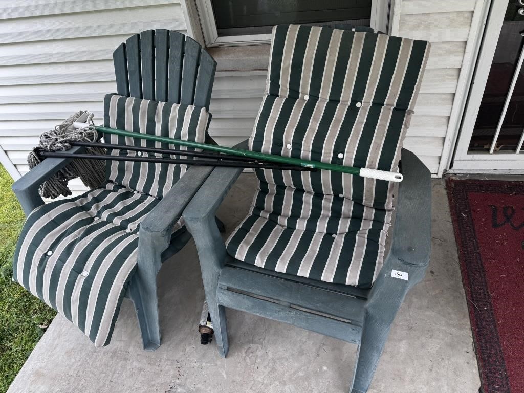 PAIR OF OUTDOOR PLASTIC CHAIRS WITH PADS