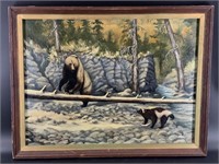 Signed original oil on canvas, a wolverine facing