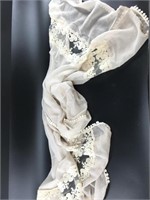 Off white ladies scarf with laced edging, about 5.