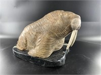 Michael Scott soapstone carving of a walrus with a