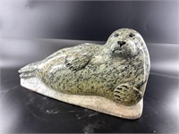 Michael Scott soapstone carving of a seal 9.5" tal