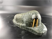 Michael Scott soapstone carving of a walrus with i