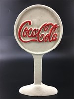 Cast iron Coca Cola door stop, 9.5" tall total