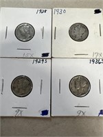 (4) mercury dimes 1928,1930,1929S,1936 S