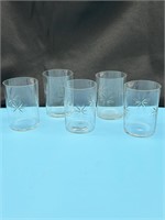 Set Of 5 Etched Glass Delicate Juice Glasses