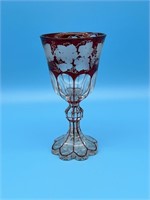 Heavy Cut Glass Etched W Grapes & Ivy Goblet