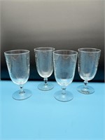 Set Of 4 Etched Glass Water Goblets