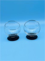 Set Of 2 Unique Black Stemmed Low Ball Glasses