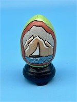 Wooden Hand Painted Egg Signed