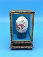 Chinese Porcelain Egg In Case Birds & Flowers