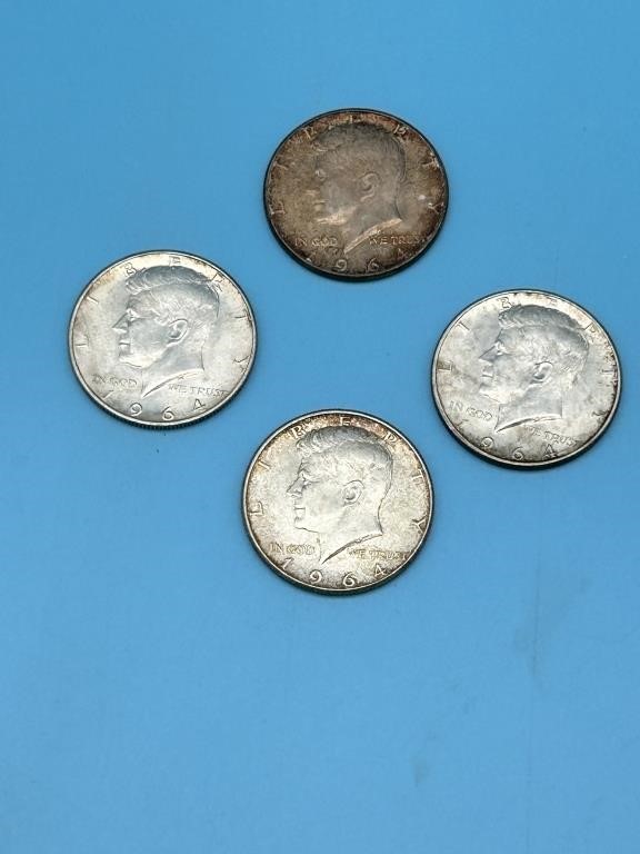 4 Vintage 1964 Half Dollars