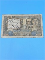 20 Vince Francs Paper Money