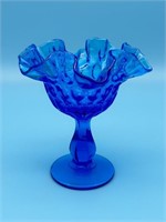 Vtg Fenton Empress Colonial Blue Glass Compote