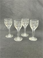Etched Small Stemmed Wine Glasses