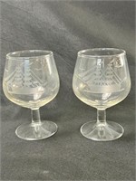Set Of 2 Vintage Etched Glass Brandy Glasses