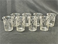 Set Of 8 Delicate Etched Glass Juice Glasses