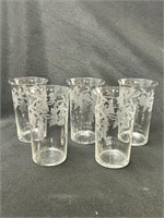 Set Of 8 Delicate Etched Glass Tea Glasses