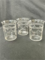 Set Of 3 Delicate Etched Glass Juice Glasses