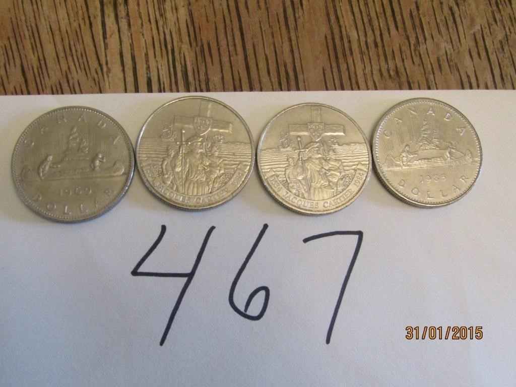 4 Silver Canadian Dollar Coins 1969, 1985, 1984,