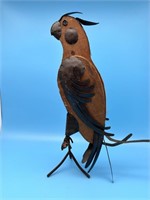 Lg Wooden Bird With Iron Accents And Stand