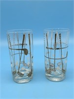 Etched High Ball Glasses With Golf Clubs