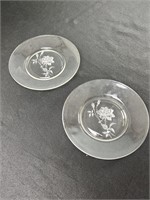 2 Clear Glass With Flower Etched Salad Plates