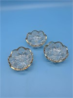 3 Cut Glass Berry Bowls With Gold Trim