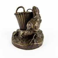 Bronze Hen With Basket Figural Matchstick Holder