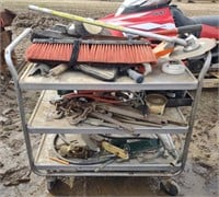 (R) Metal Rolling Cart w/ Push Broom Ends, Tire